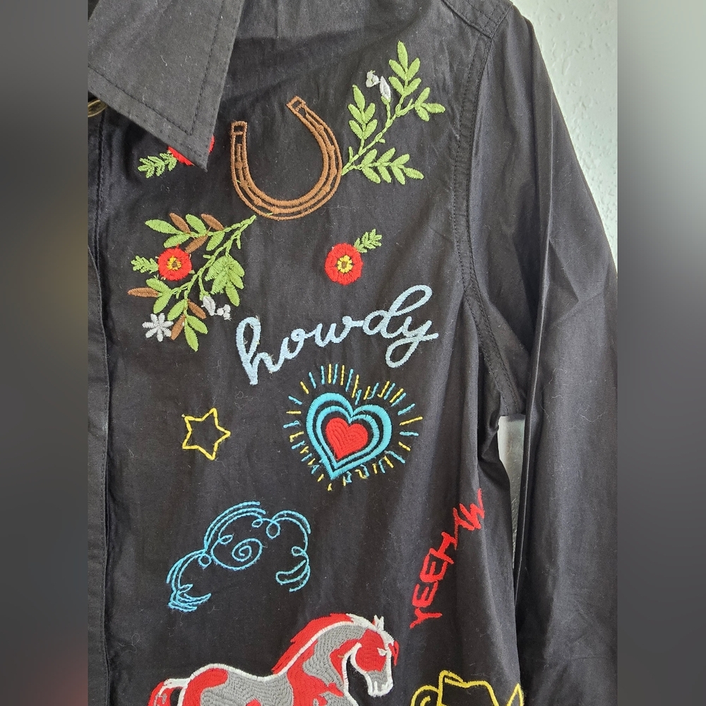 Avani Texas Western Rodeo Embroidered Black Button-Dow Top Size Small - Picture 8 of 11